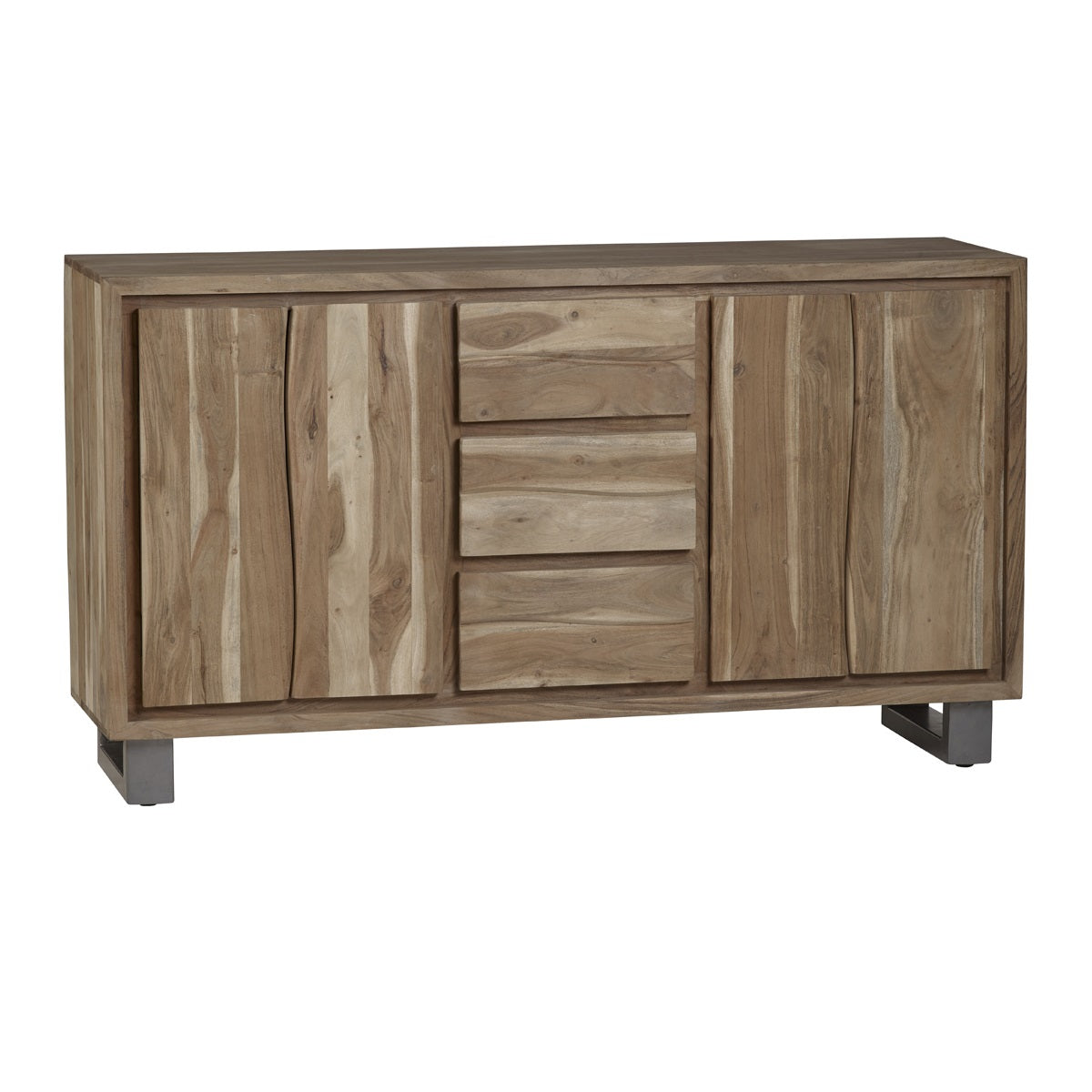 Solid Acacia Wood Sideboard With 4 Doors And 3 Drawers - Baltic Live Edge