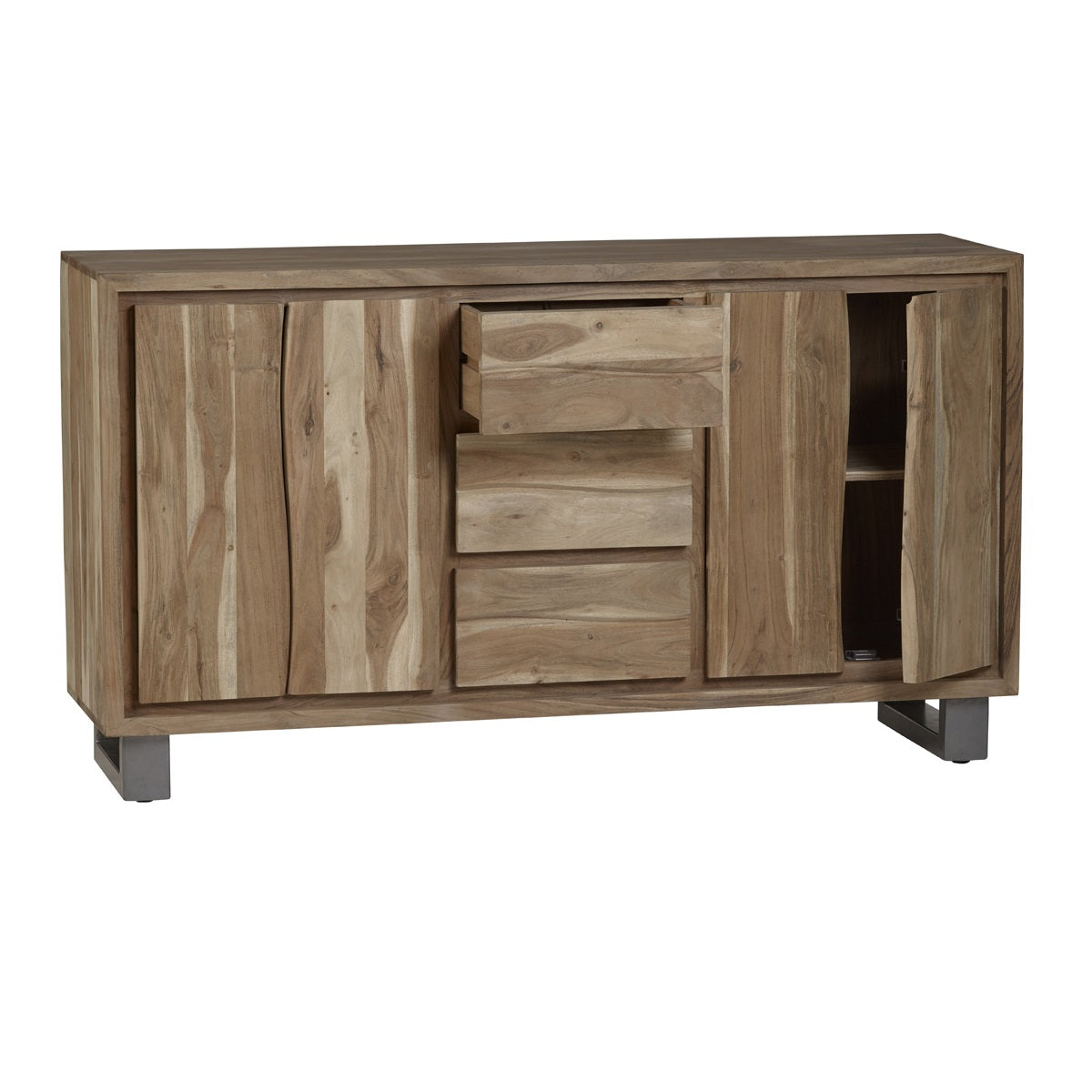 Solid Acacia Wood Sideboard With 4 Doors And 3 Drawers - Baltic Live Edge