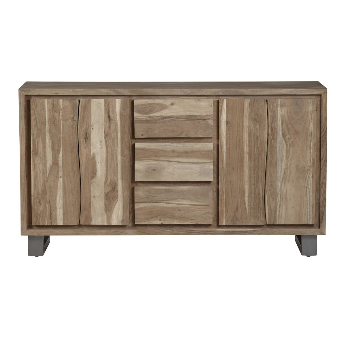 Solid Acacia Wood Sideboard With 4 Doors And 3 Drawers - Baltic Live Edge
