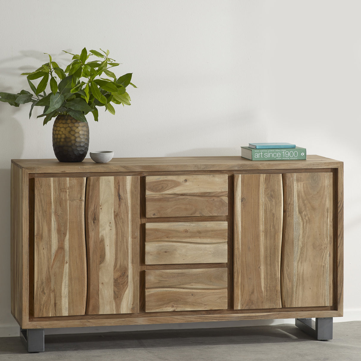 Solid Acacia Wood Sideboard With 4 Doors And 3 Drawers - Baltic Live Edge
