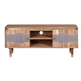 Solid Acacia Wood TV Stand With 2 Doors And 2 Shelves - Wilton