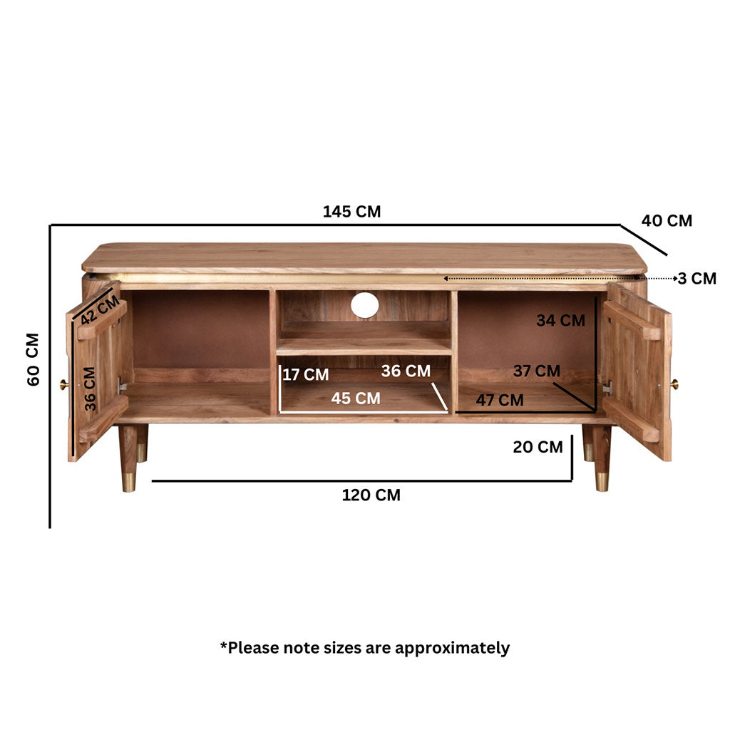Solid Acacia Wood TV Stand With 2 Doors And 2 Shelves - Wilton
