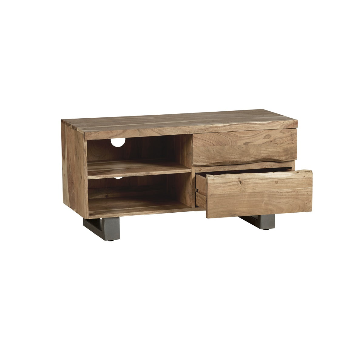 Solid Acacia Wood TV Stand With 2 Drawers - Baltic Live Edge