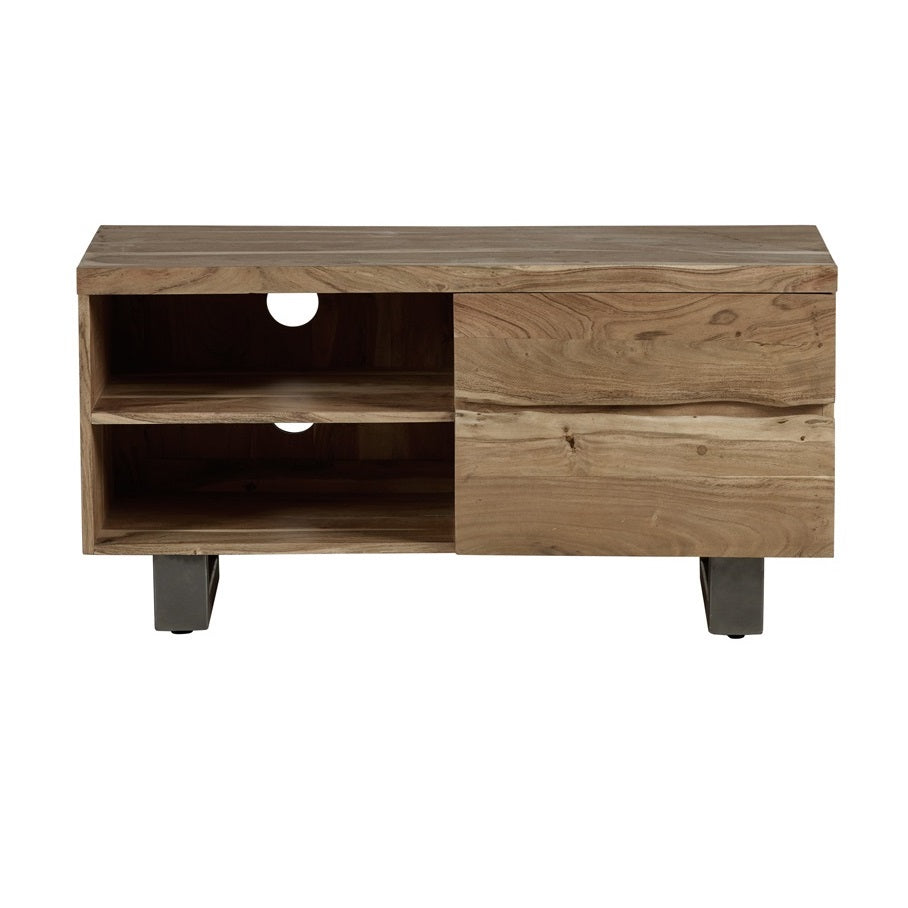 Solid Acacia Wood TV Stand With 2 Drawers - Baltic Live Edge