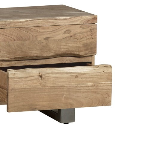 Solid Acacia Wood TV Stand With 2 Drawers - Baltic Live Edge