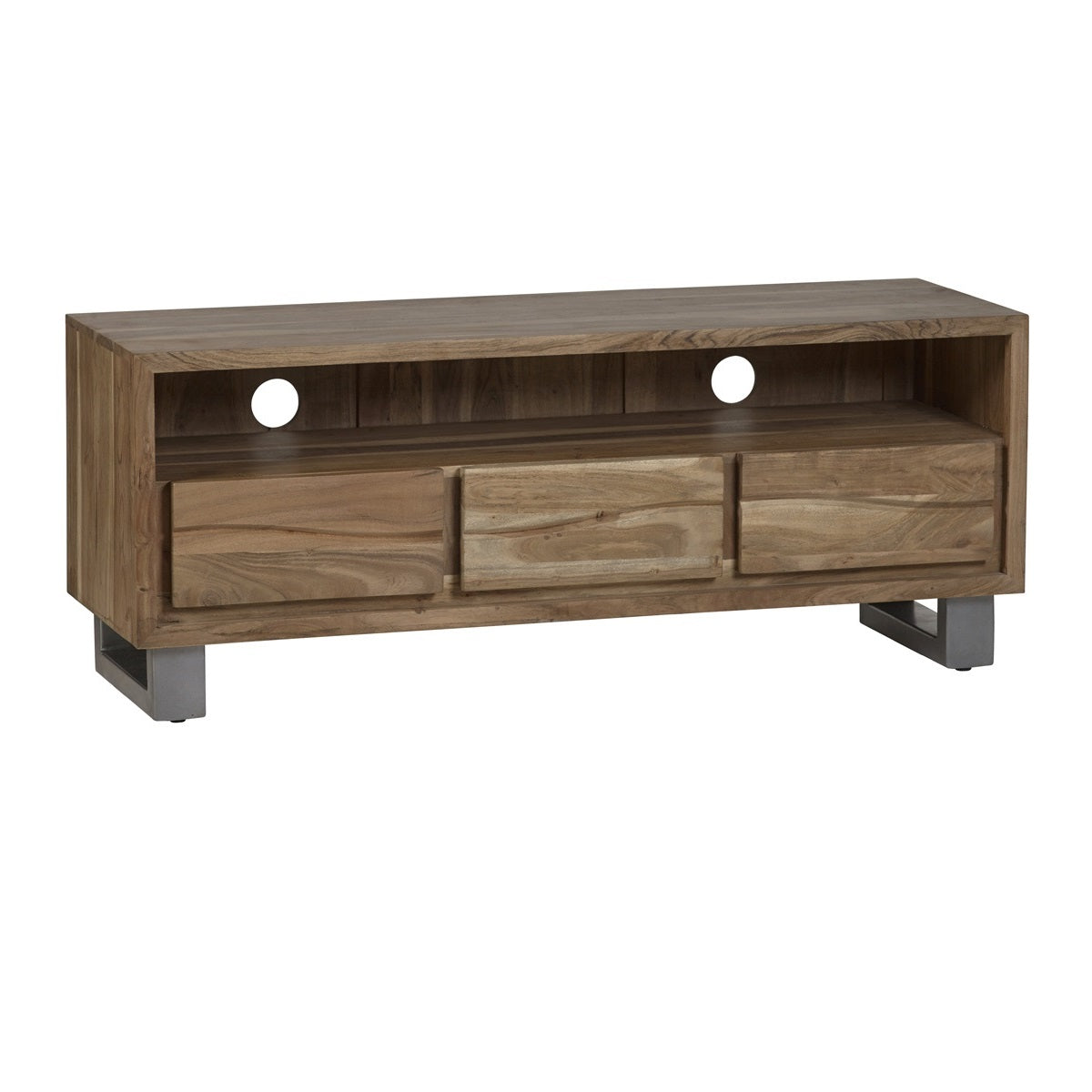 Solid Acacia Wood TV Stand With 3 Drawers - Baltic Live Edge