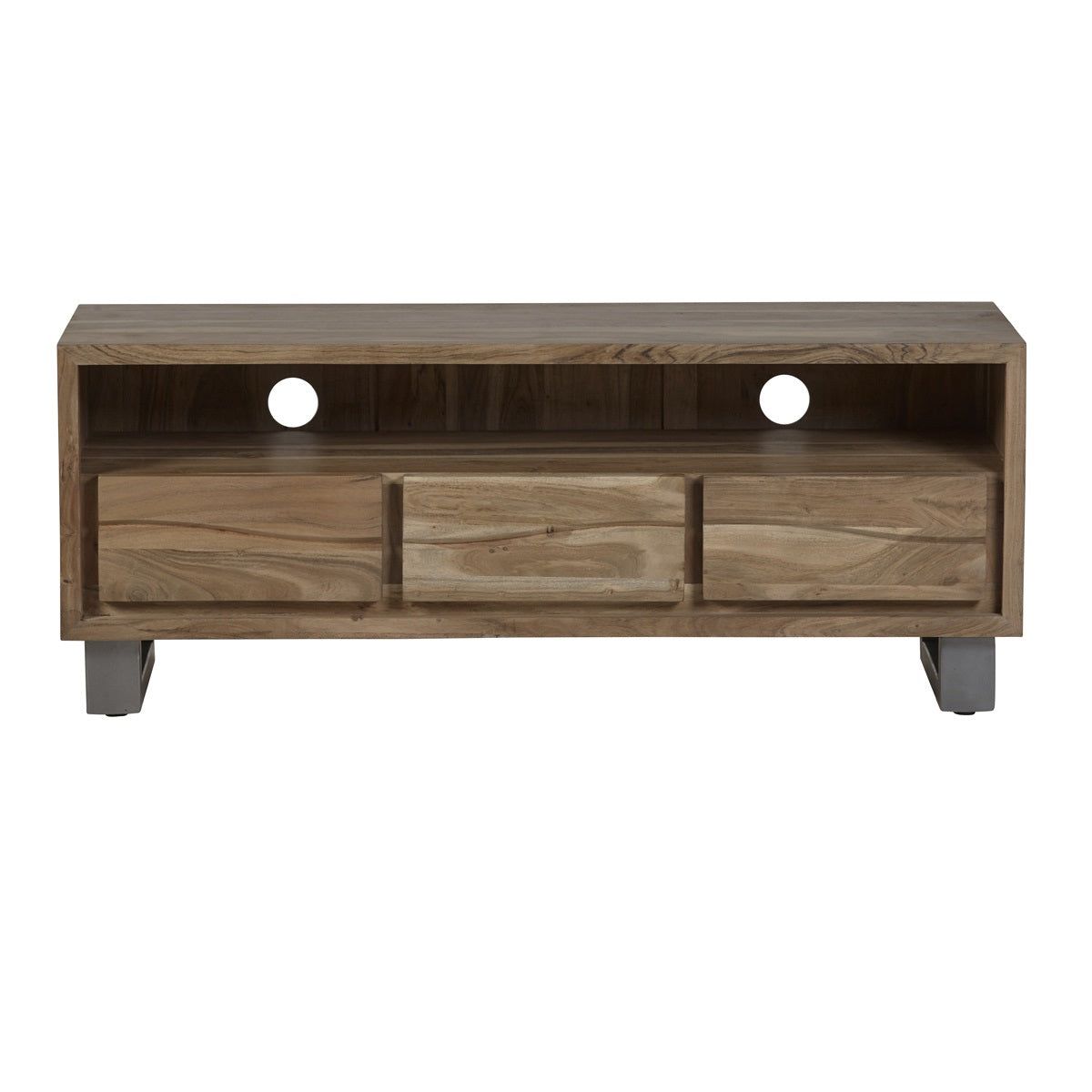 Solid Acacia Wood TV Stand With 3 Drawers - Baltic Live Edge