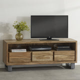 Solid Acacia Wood TV Stand With 3 Drawers - Baltic Live Edge