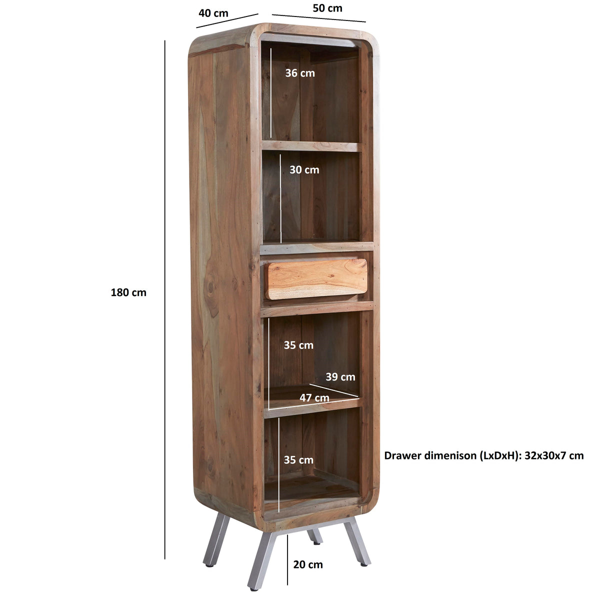 Solid Hardwood Bookcase Narrow With 1 Drawer - Aspen
