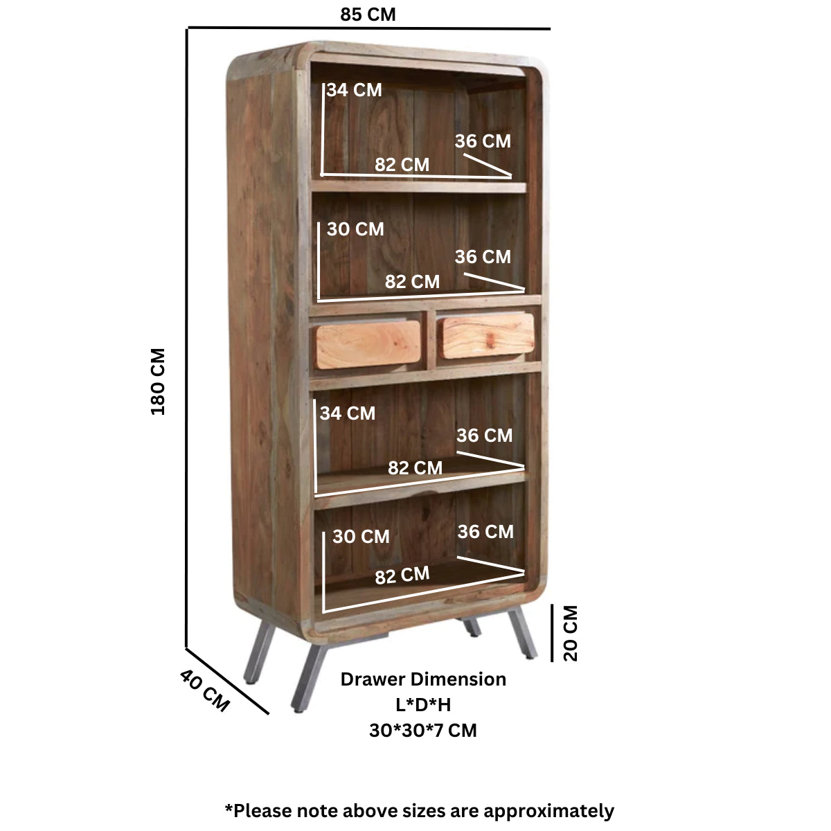 Solid Hardwood Bookcase With 2 Drawers - Aspen