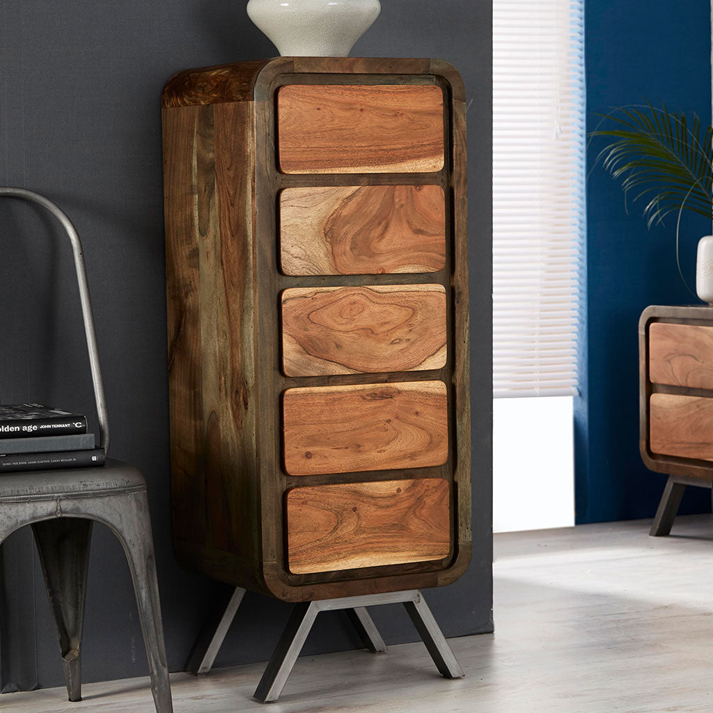Solid Hardwood Chest Of 5 Drawers Narrow - Aspen
