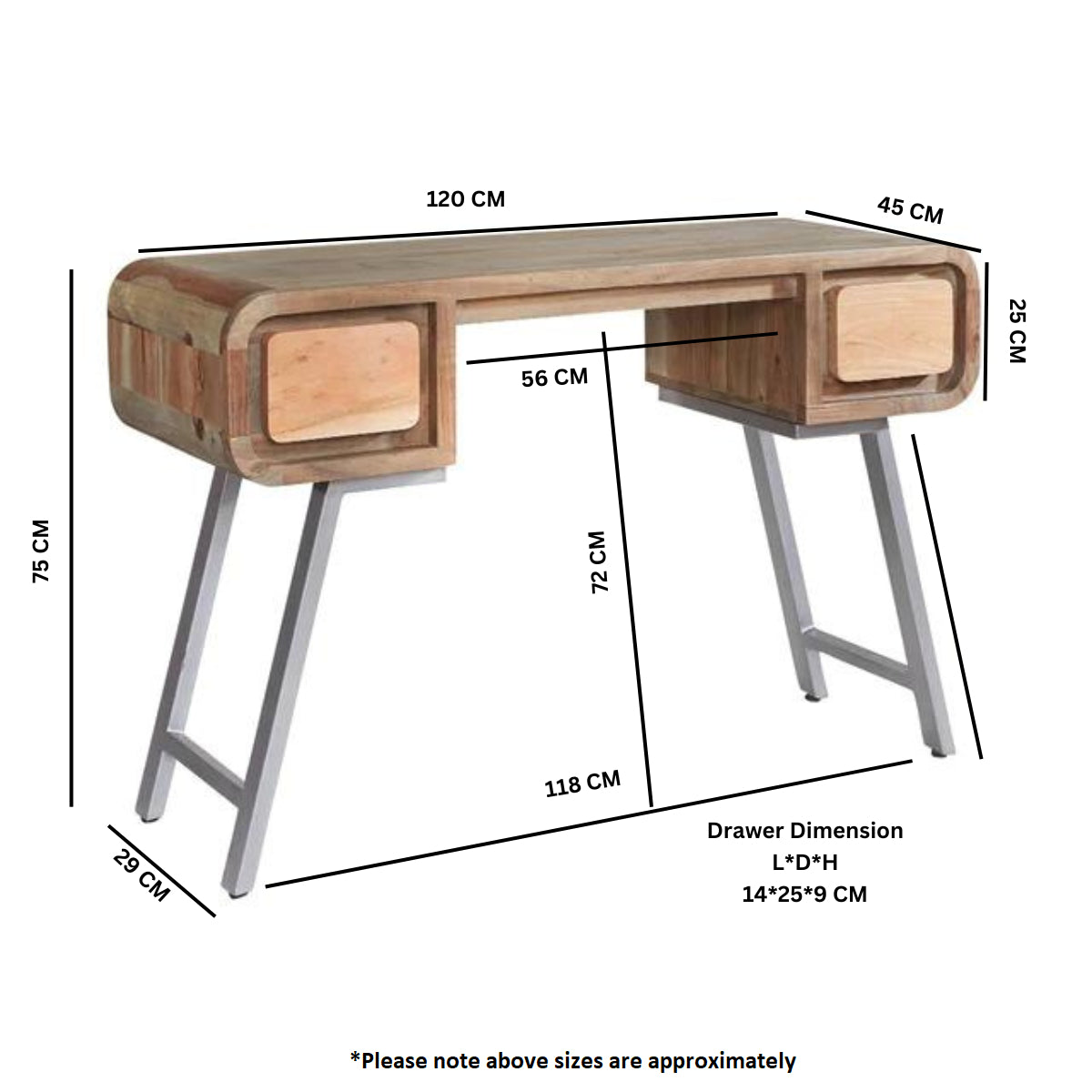 Solid Hardwood Desk for Home And Office With 2 Drawers - Aspen