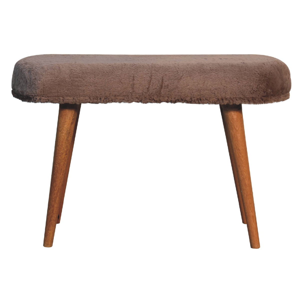 Solid Mango Wood Bedroom 1 Seater Bench With Faux Fur Seat - Mocha