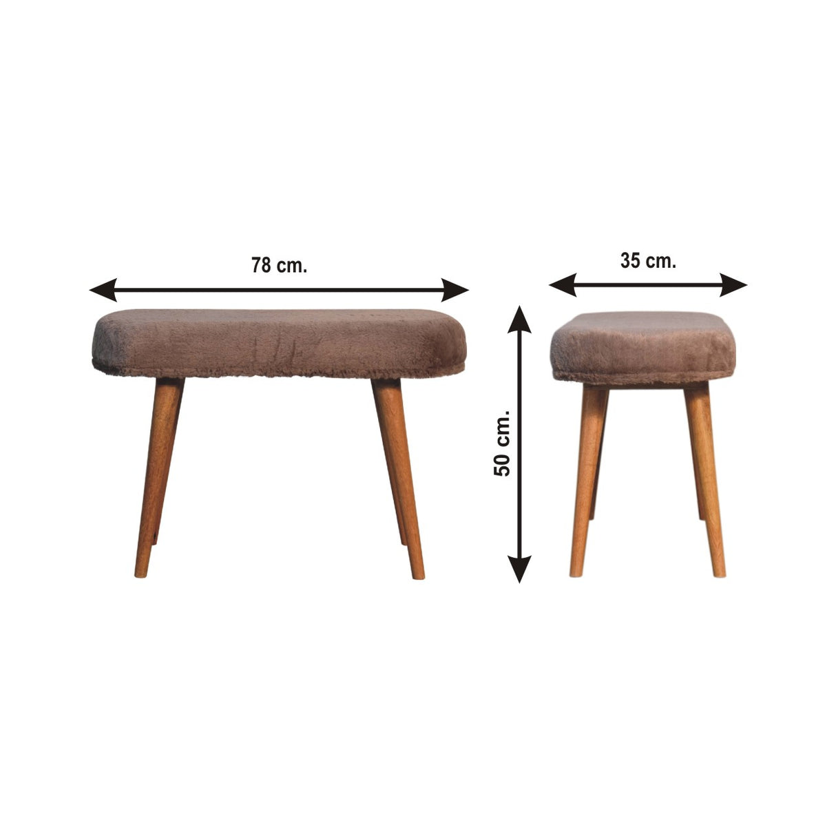 Solid Mango Wood Bedroom 1 Seater Bench With Faux Fur Seat - Mocha