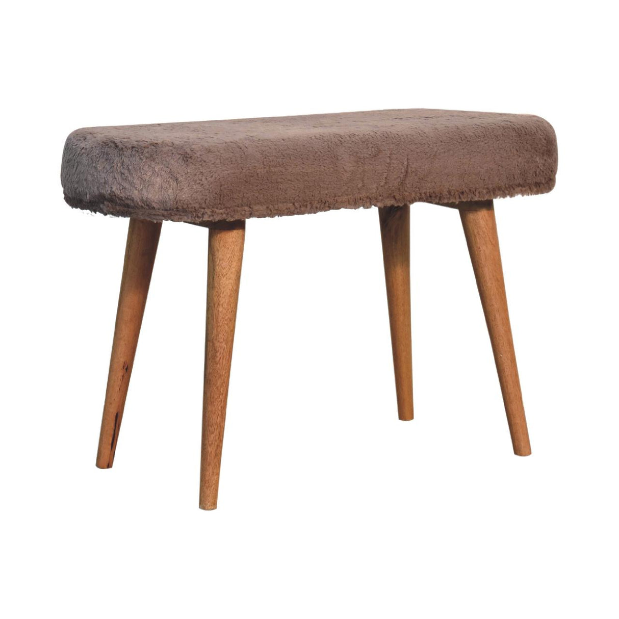 Solid Mango Wood Bedroom 1 Seater Bench With Faux Fur Seat - Mocha