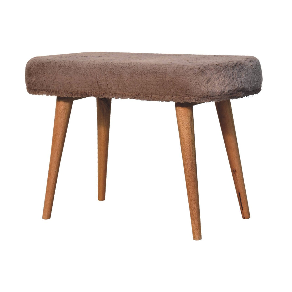 Solid Mango Wood Bedroom 1 Seater Bench With Faux Fur Seat - Mocha