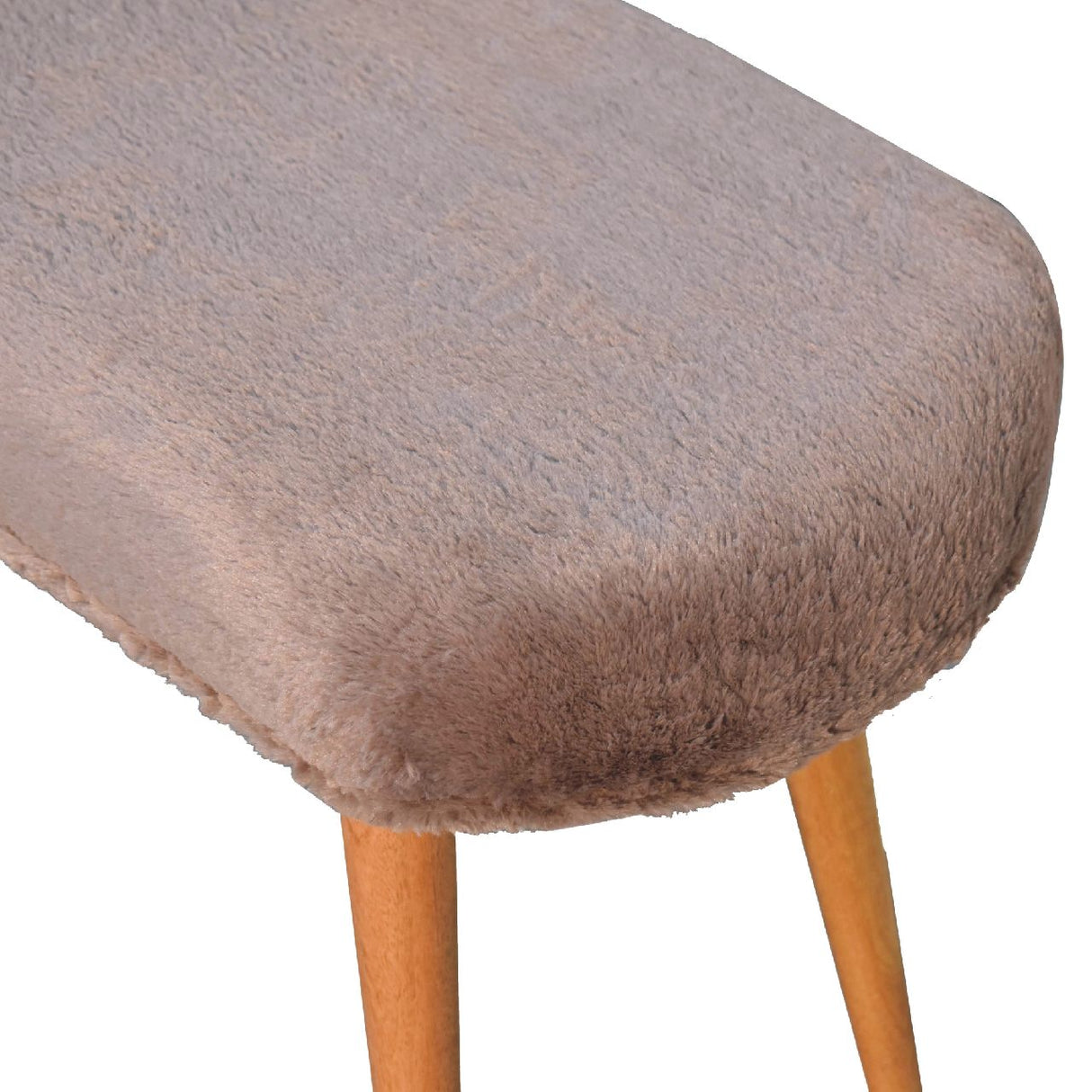 Solid Mango Wood Bedroom 1 Seater Bench With Faux Fur Seat - Mocha