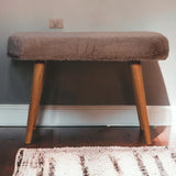 Solid Mango Wood Bedroom 1 Seater Bench With Faux Fur Seat - Mocha