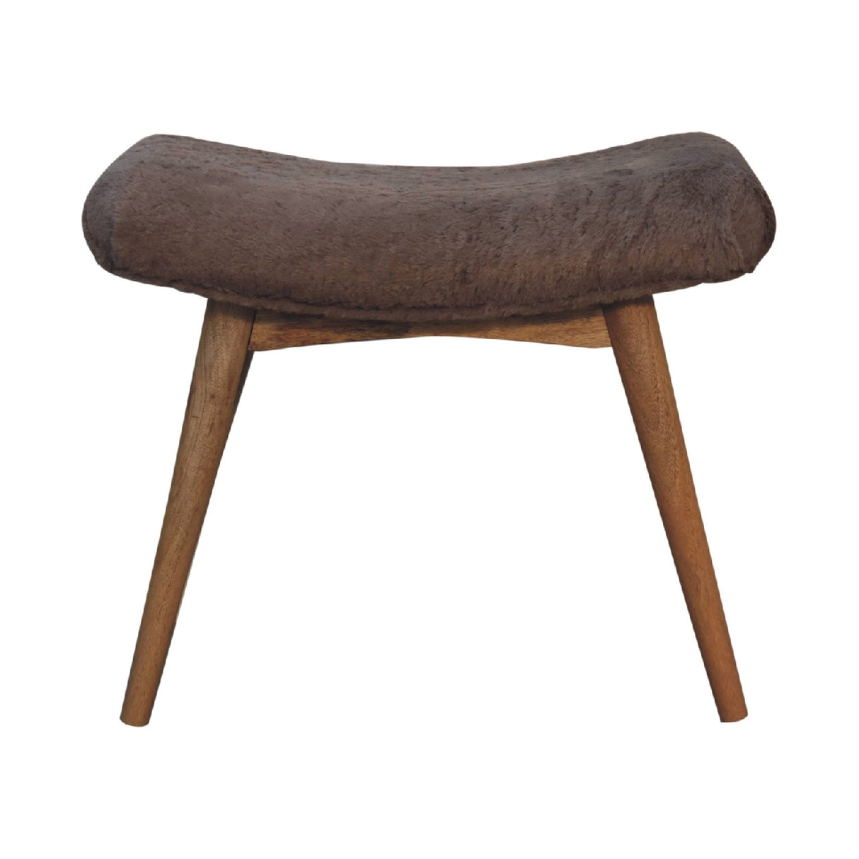 Solid Mango Wood Bedroom Seating Bench Curved With Faux Fur Seat - Mocha