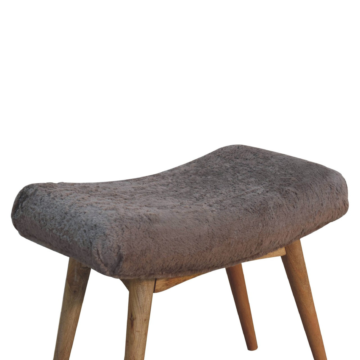 Solid Mango Wood Bedroom Seating Bench Curved With Faux Fur Seat - Mocha
