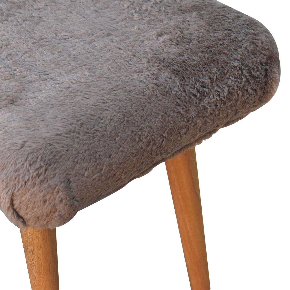 Solid Mango Wood Bedroom Seating Bench Curved With Faux Fur Seat - Mocha