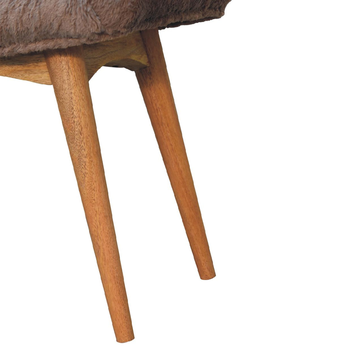 Solid Mango Wood Bedroom Seating Bench Curved With Faux Fur Seat - Mocha