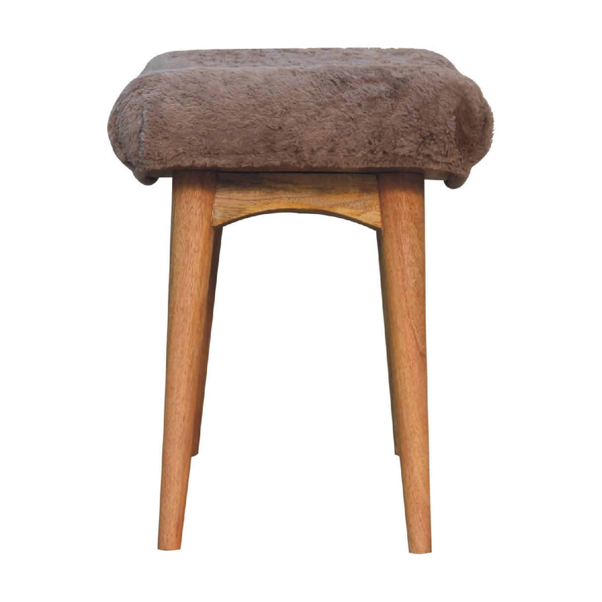 Solid Mango Wood Bedroom Seating Bench Curved With Faux Fur Seat - Mocha
