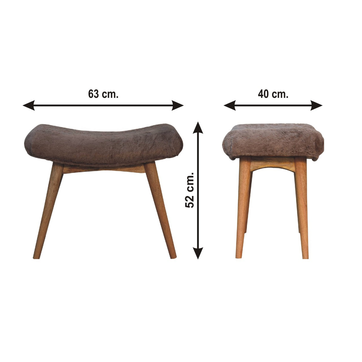 Solid Mango Wood Bedroom Seating Bench Curved With Faux Fur Seat - Mocha