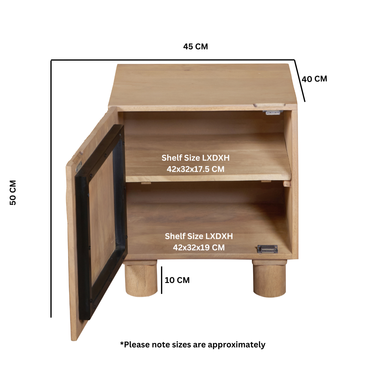 Solid Mango Wood Bedside Cabinet With 1 Door - Austin