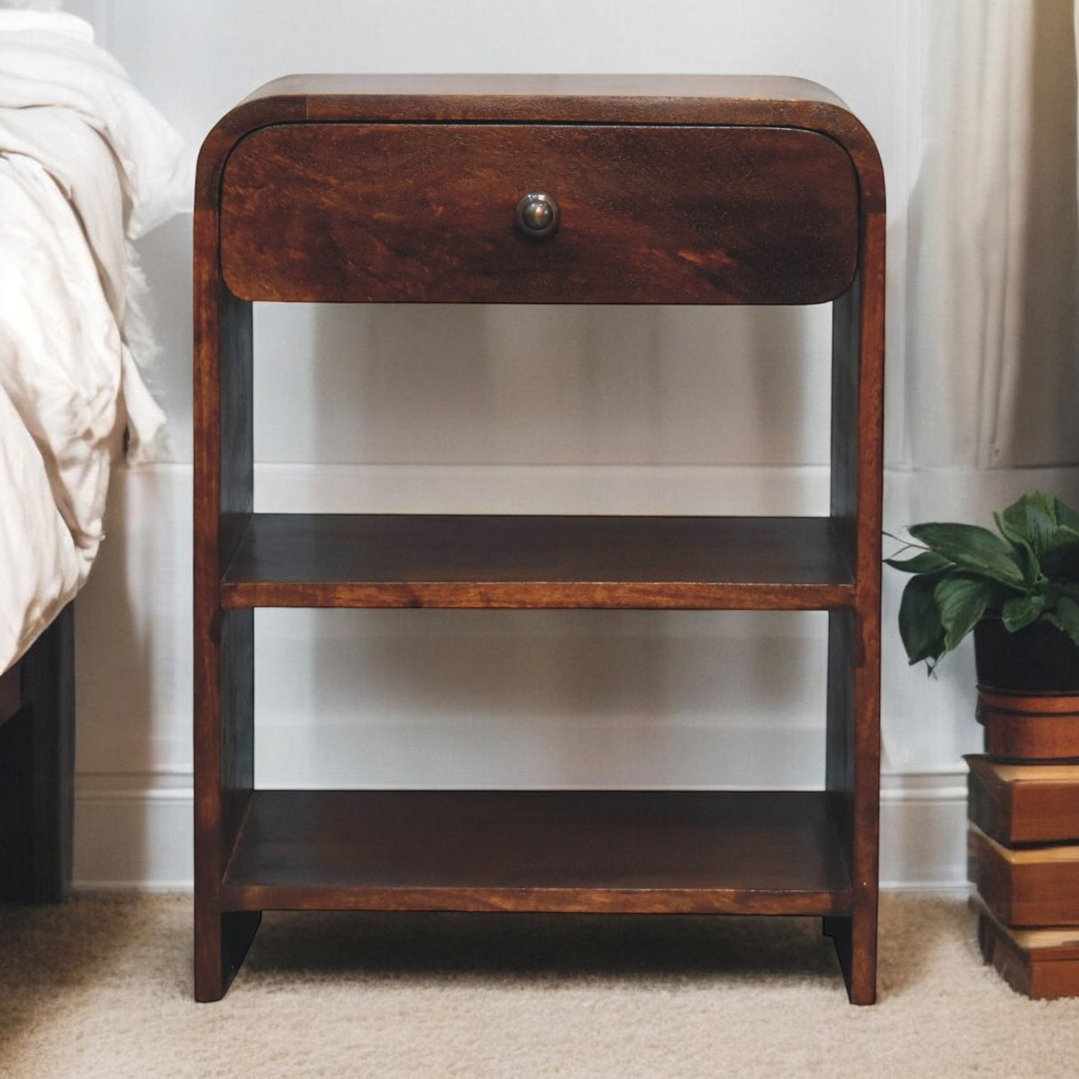 Solid Mango Wood Bedside Cabinet With 1 Drawer - Aspen
