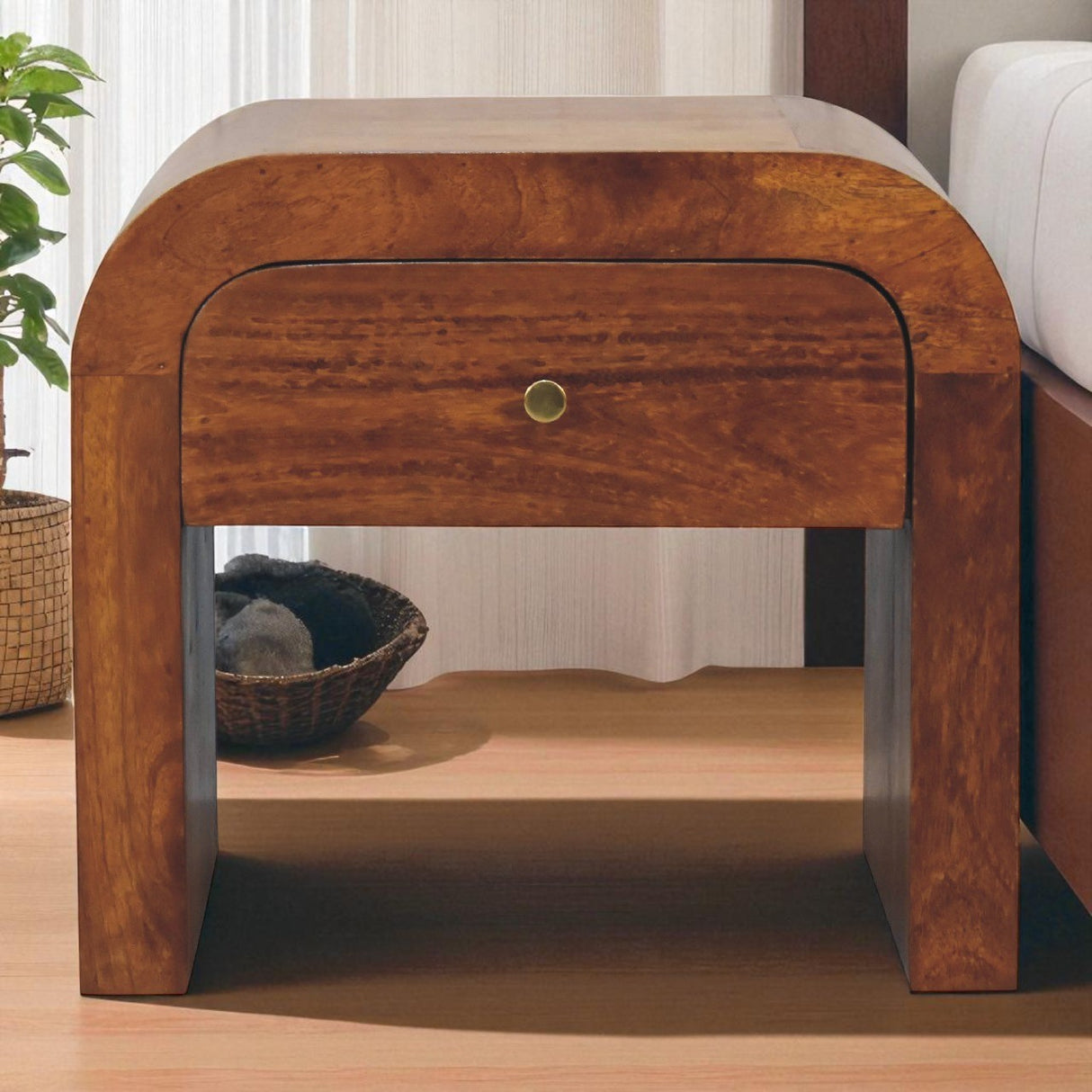 Solid Mango Wood Bedside Cabinet With 1 Drawer - Darcy