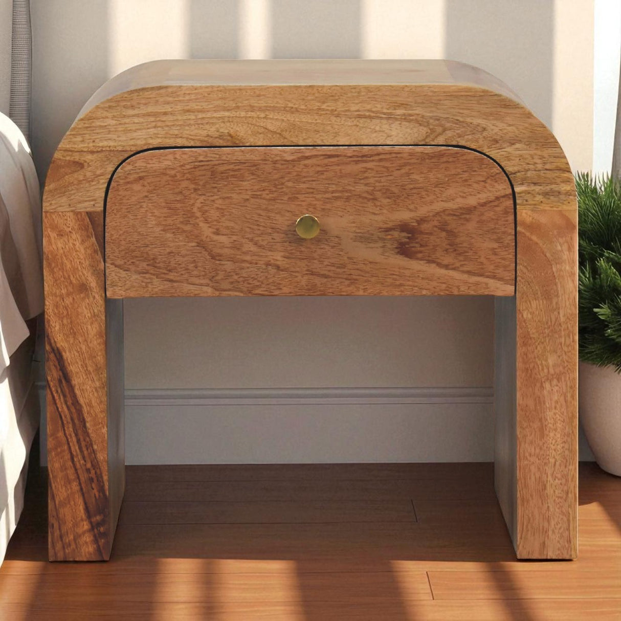 Solid Mango Wood Bedside Cabinet With 1 Drawer - Darcy