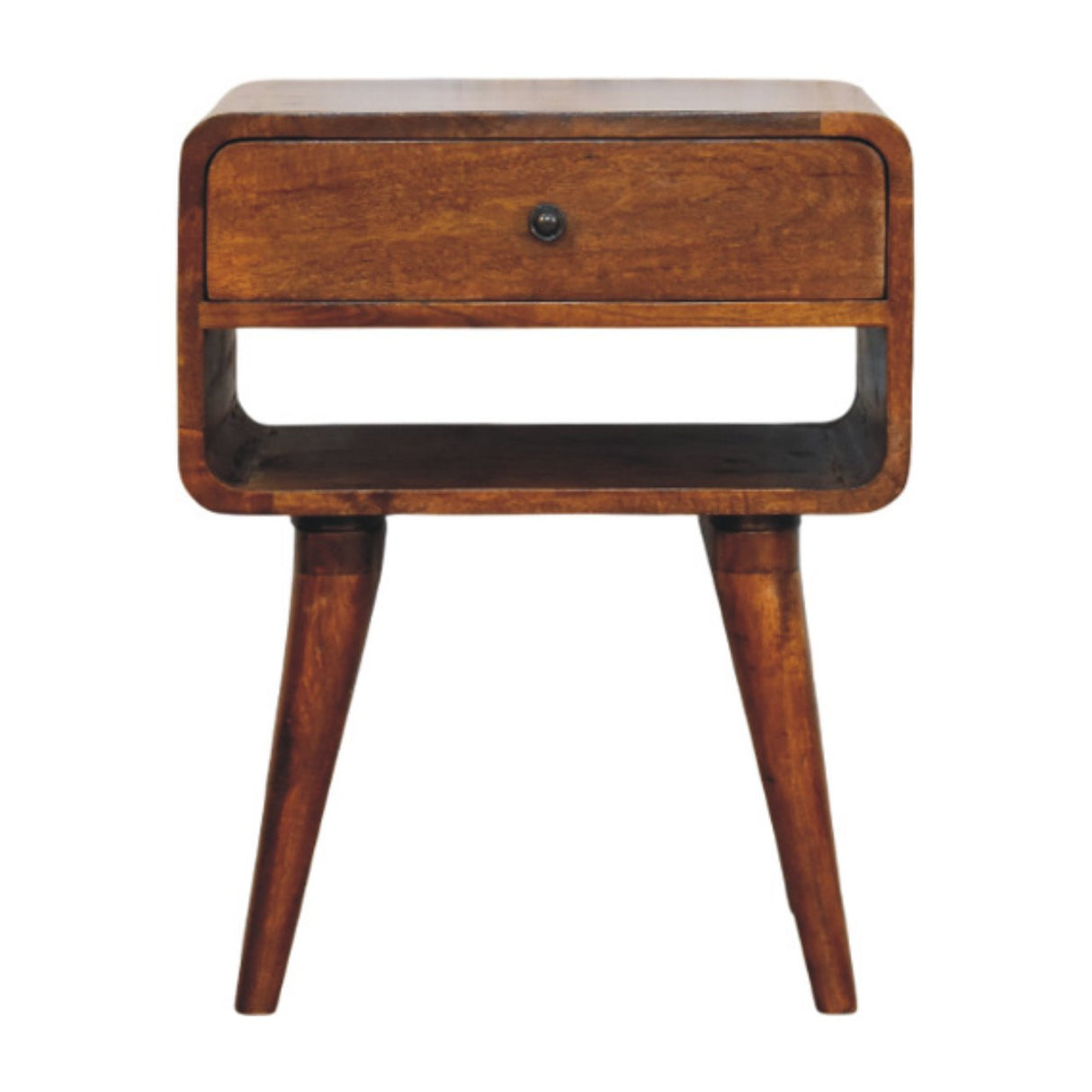 Solid Mango Wood Bedside Cabinet With 1 Drawer And Open Slot - Avora