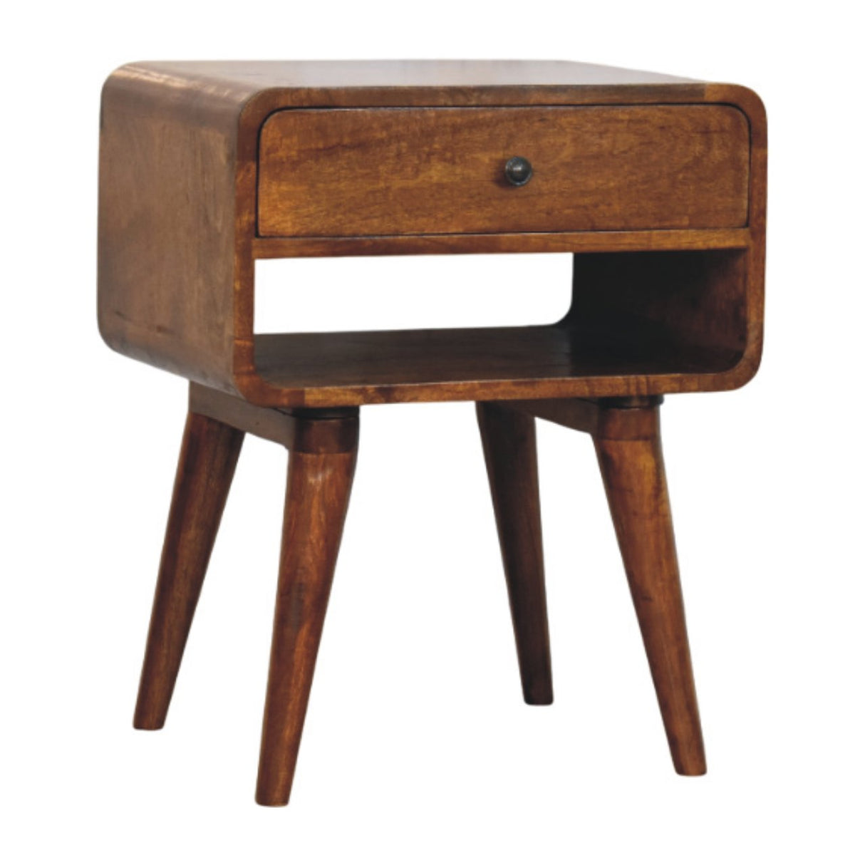 Solid Mango Wood Bedside Cabinet With 1 Drawer And Open Slot - Avora
