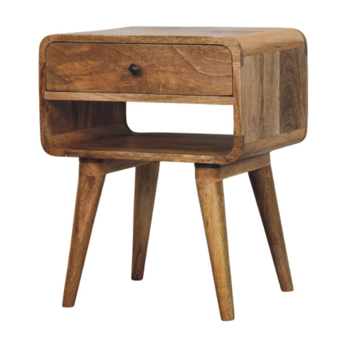 Solid Mango Wood Bedside Cabinet With 1 Drawer And Open Slot - Avora