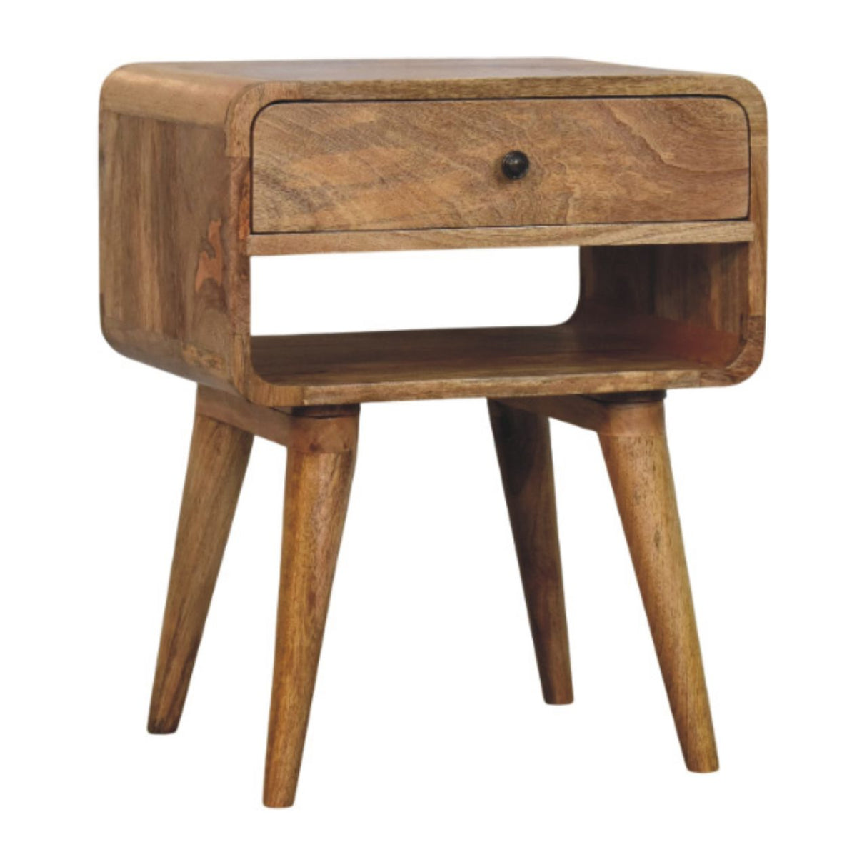 Solid Mango Wood Bedside Cabinet With 1 Drawer And Open Slot - Avora
