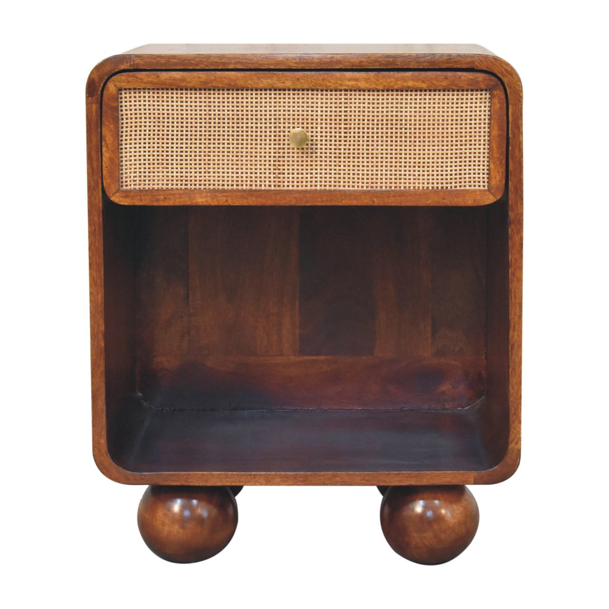 Solid Mango Wood Bedside Cabinet With 1 Woven Front Drawer - Birmingham