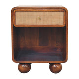Solid Mango Wood Bedside Cabinet With 1 Woven Front Drawer - Birmingham