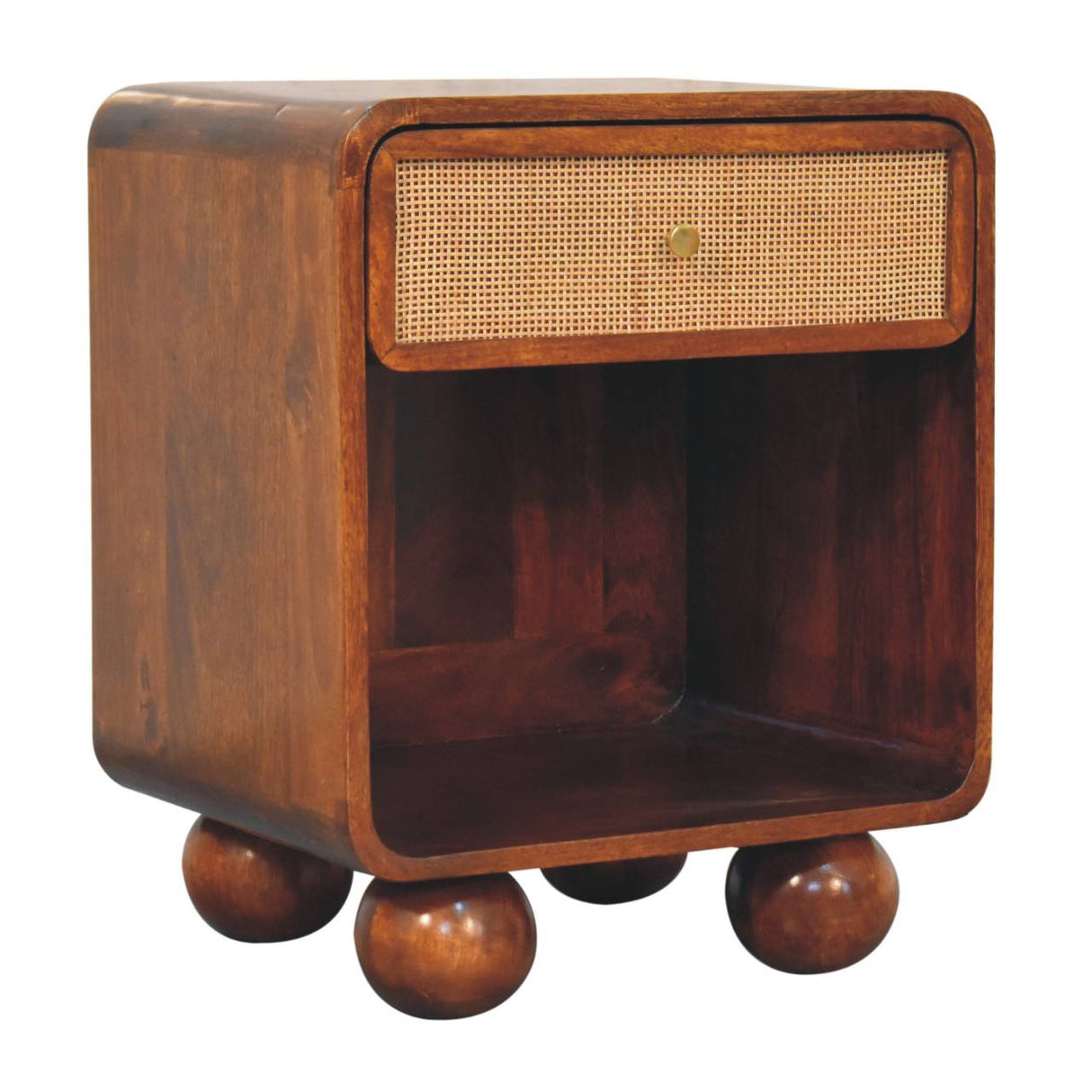 Solid Mango Wood Bedside Cabinet With 1 Woven Front Drawer - Birmingham