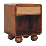 Solid Mango Wood Bedside Cabinet With 1 Woven Front Drawer - Birmingham
