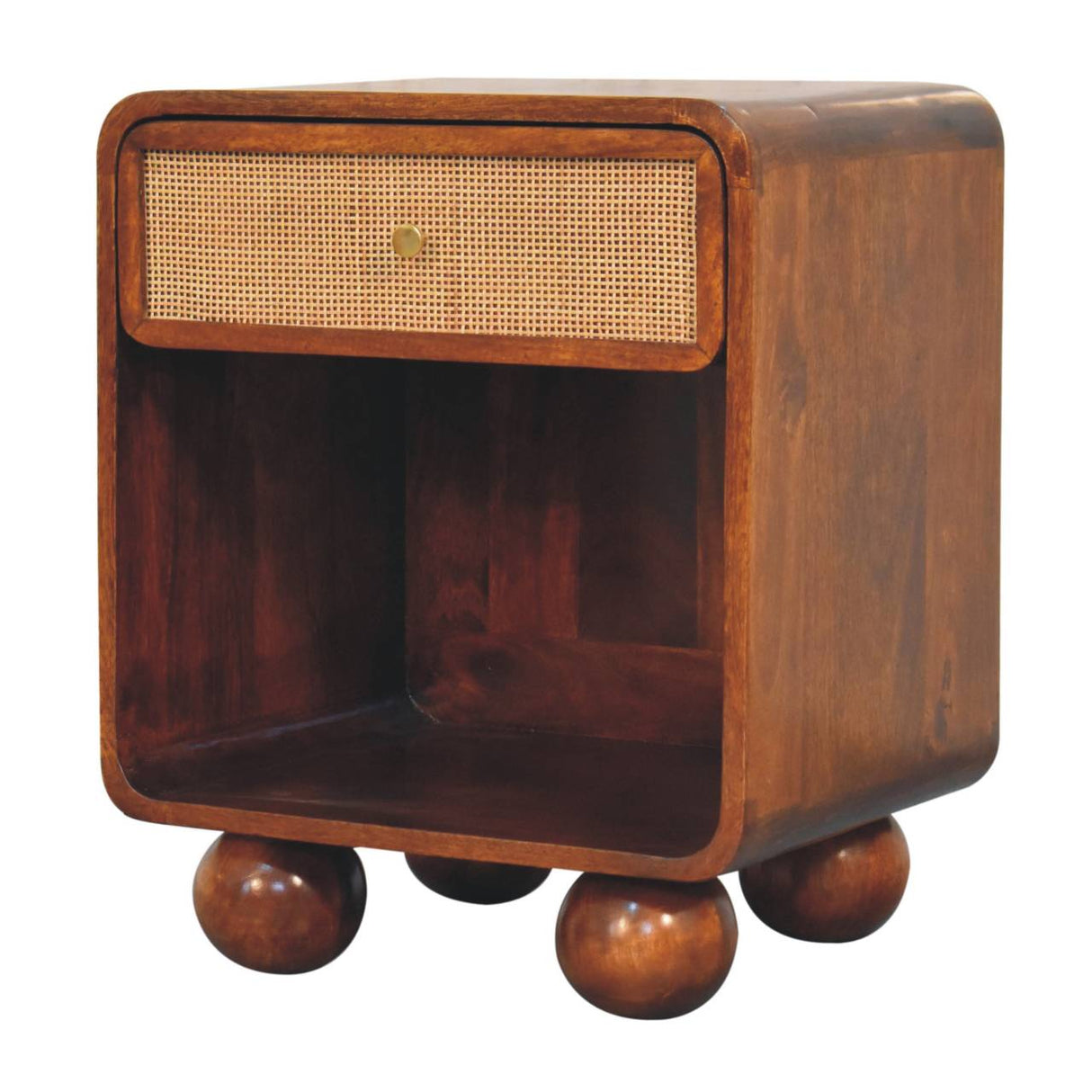Solid Mango Wood Bedside Cabinet With 1 Woven Front Drawer - Birmingham