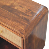 Solid Mango Wood Bedside Cabinet With 1 Woven Front Drawer - Birmingham