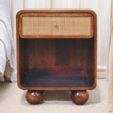 Solid Mango Wood Bedside Cabinet With 1 Woven Front Drawer - Birmingham