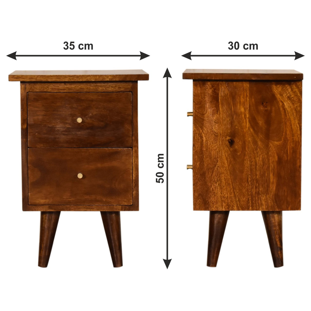 Solid Mango Wood Bedside Cabinet With 2 Drawers - Birmingham
