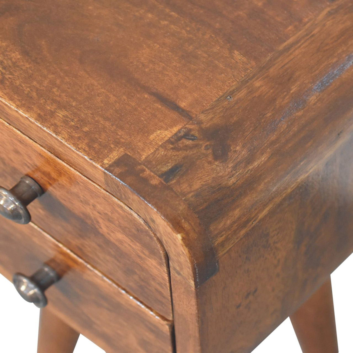 Solid Mango Wood Bedside Cabinet With 2 Drawers - Exeter