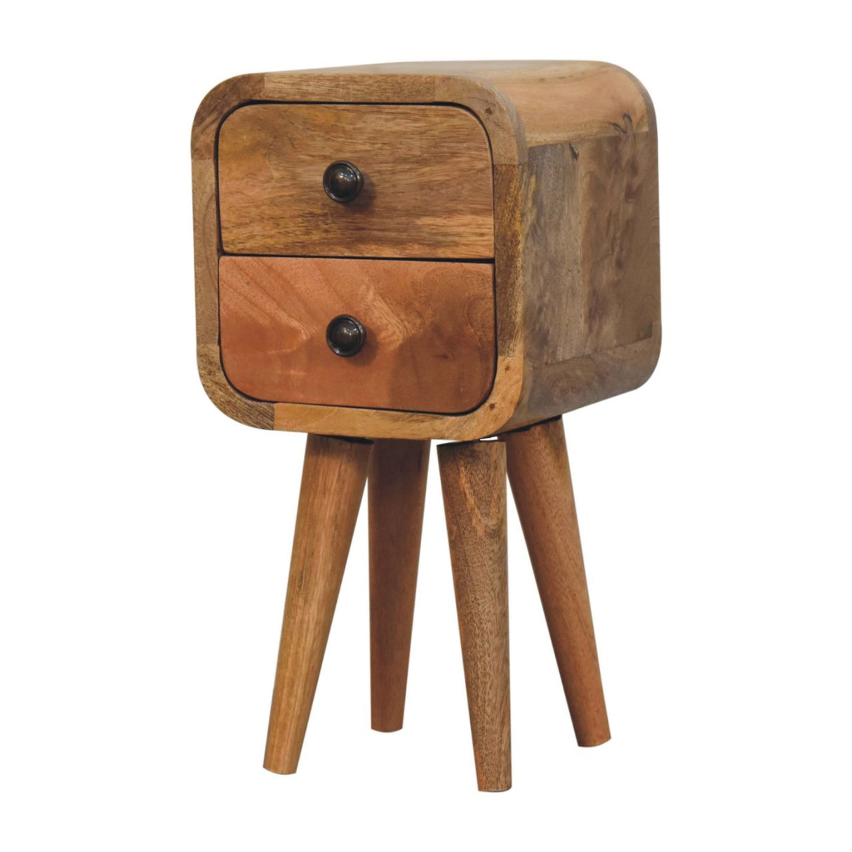 Solid Mango Wood Bedside Cabinet With 2 Drawers - Exeter