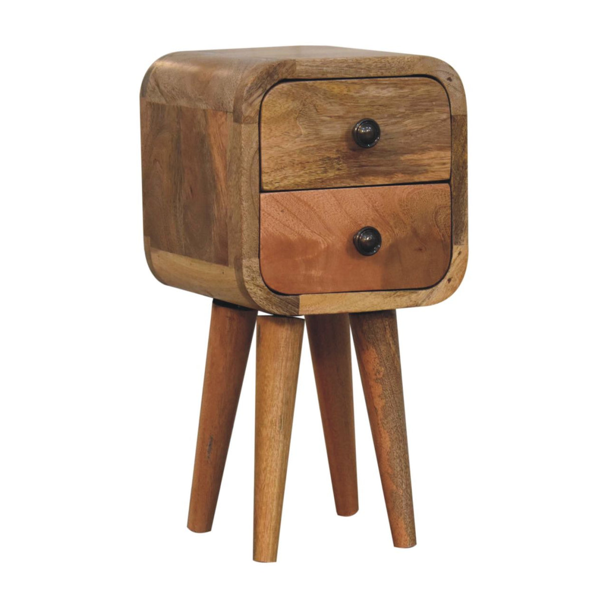 Solid Mango Wood Bedside Cabinet With 2 Drawers - Exeter