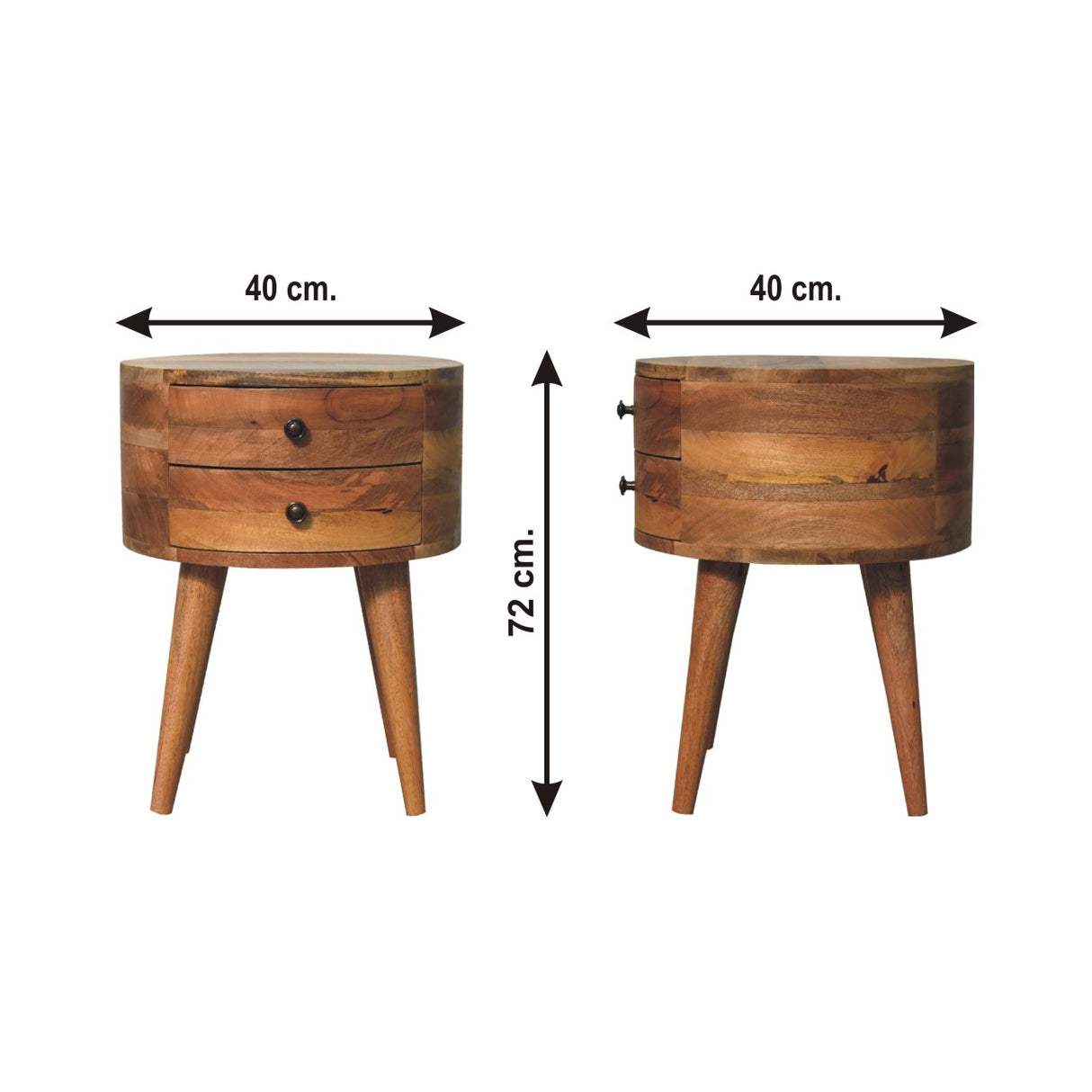 Solid Mango Wood Bedside Cabinet With 2 Drawers - Odyssey