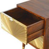 Solid Mango Wood Bedside Cabinet With 2 Gold Front Drawers - Manila