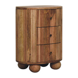 Solid Mango Wood Bedside Cabinet Ball With 3 Drawers - Soba